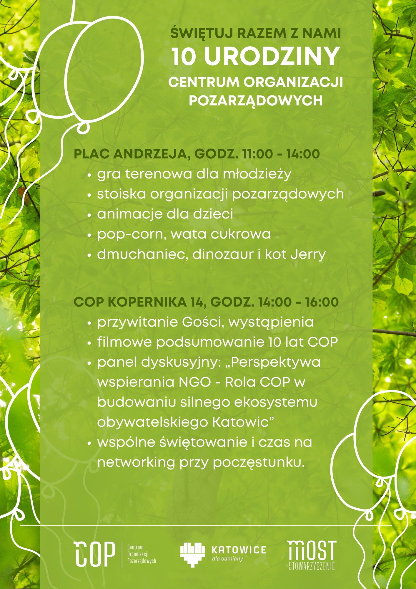 Szczegółowy harmonogram wydarzenia. Dotyczy: "10 urodziny Centrum Organizacji Pozarządowych".